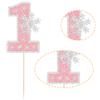 1Pc Glitter Snowflake Number 1 Cake Topper Decorations for Winter Baby Shower Kids First Birthday Party Supplies Pink view 3