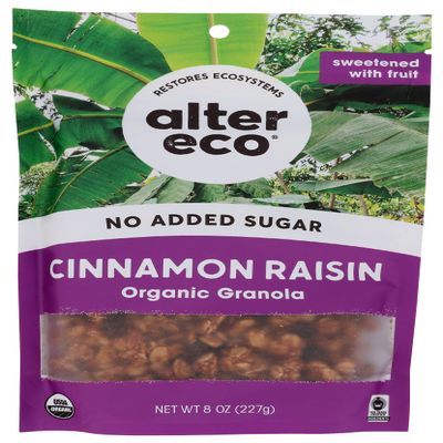 Alter Eco Organic Cinnamon Raisin Granola, No Artificial Sweetener, 8 Ounce (Pack of 6)