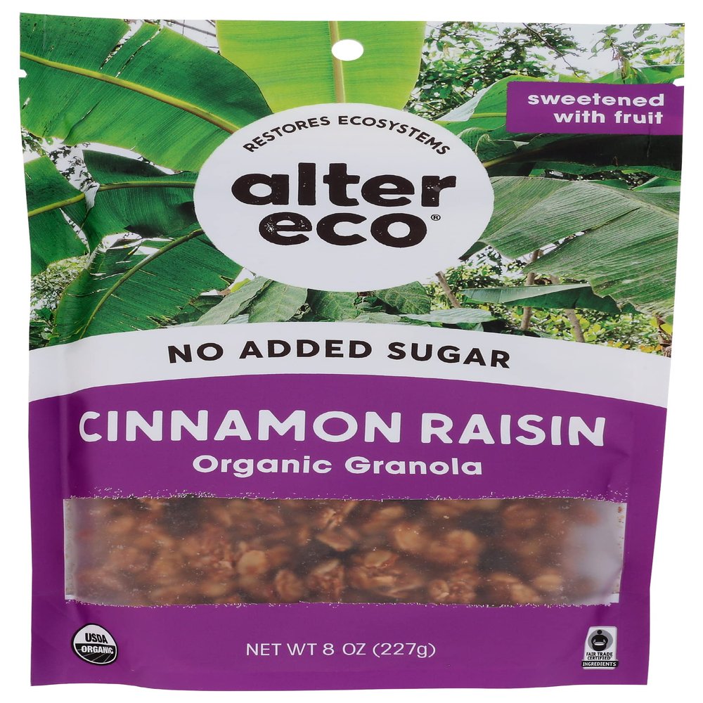 Alter Eco Organic Cinnamon Raisin Granola, No Artificial Sweetener, 8 Ounce (Pack of 6)