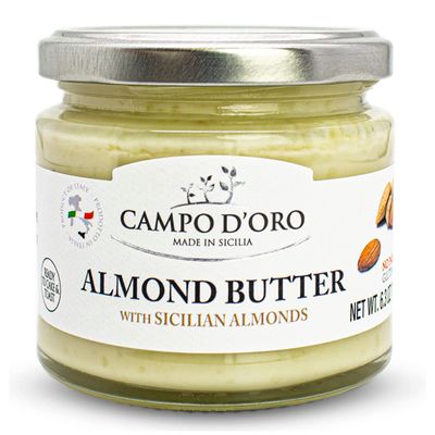 CAMPO D'ORO - Almond Butter, Sweet Creamy Almond Spread, (6.35oz - 180 g), Product of Italy, Made in Sicily. NON-GMO
