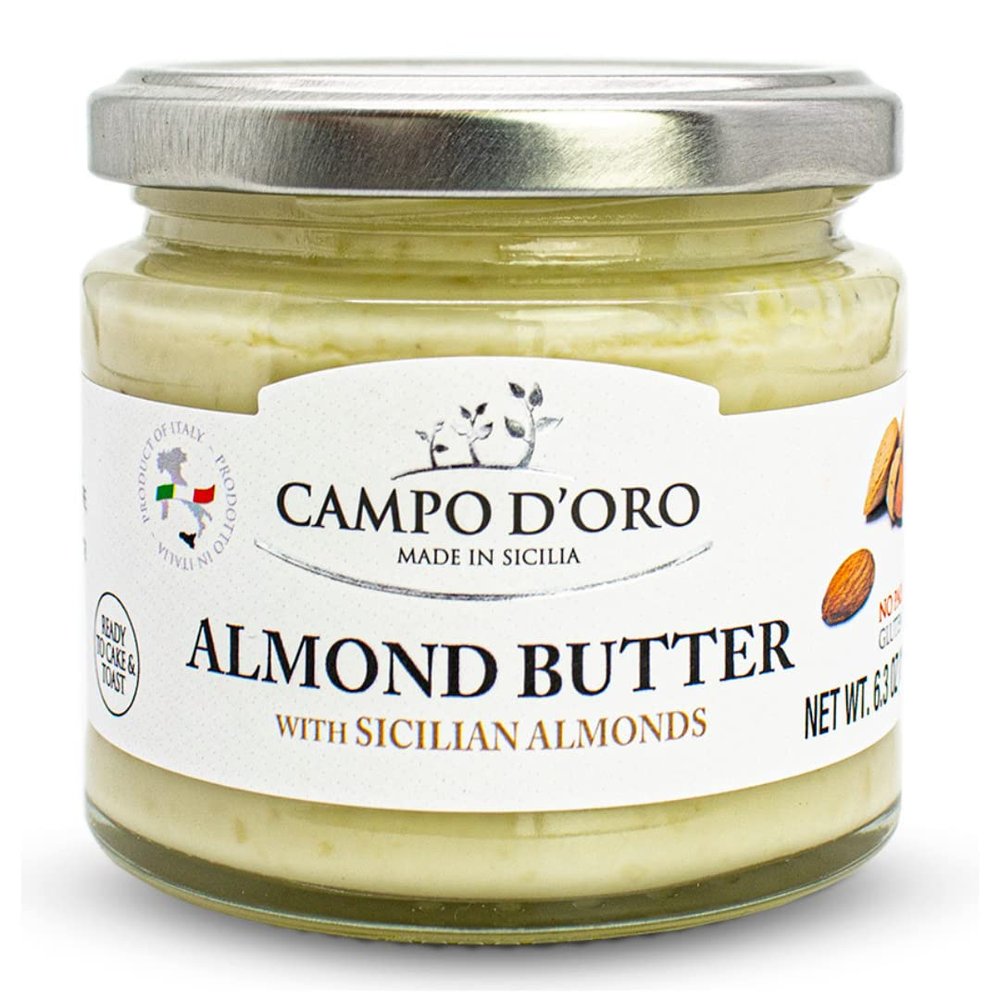 CAMPO D'ORO - Almond Butter, Sweet Creamy Almond Spread, (6.35oz - 180 g), Product of Italy, Made in Sicily. NON-GMO