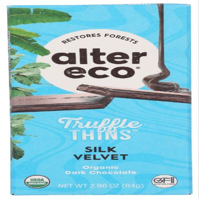 Alter Eco Organic Dark Chocolate Silk Velvet Truffle Thins Bar, No Artificial Sweetener, 2.96 Ounce (Pack of 12)