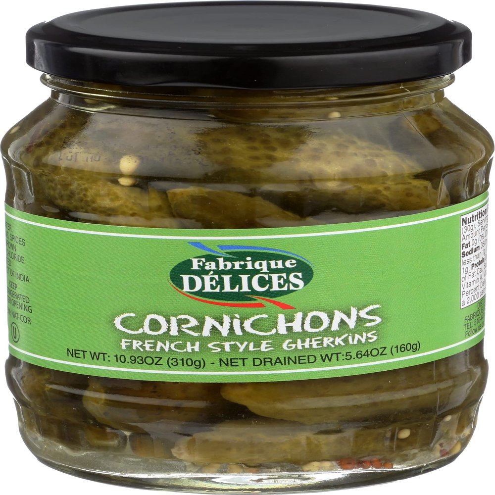 Fabrique Delices Cornichons French Style Gherkins in Retail Glass Jar, 10.93 Ounce (Pack of 12)
