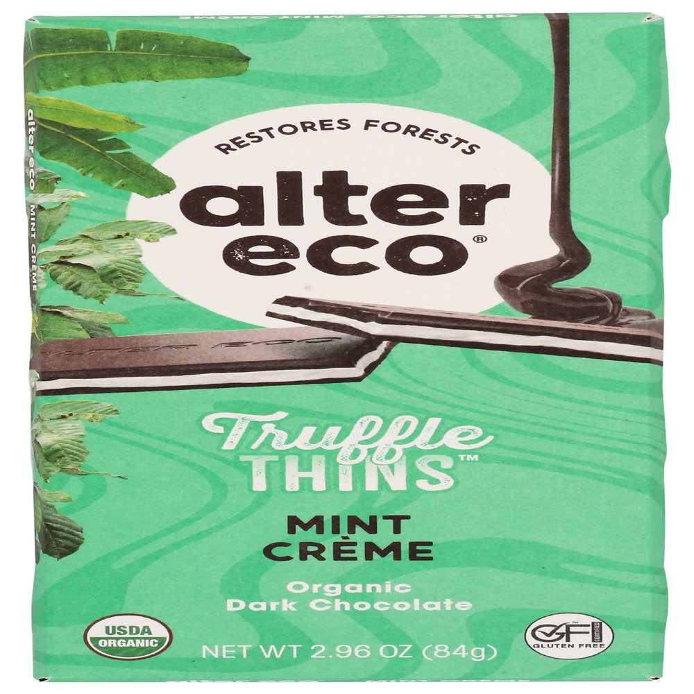 Alter Eco Organic Dark Chocolate Mint Crme Truffle Thins Bar, No Artificial Sweetener, 2.96 Ounce (Pack of 12)
