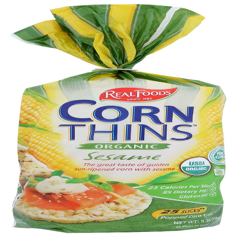 Real Foods Organic Sesame Flavored Corn Thin, Non GMO, 5.3 Ounce (Pack of 6)