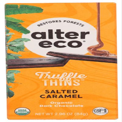 Alter Eco Organic Dark Chocolate Salted Caramel Truffle Thins Bar, No Artificial Sweetener, 2.96 Ounce (Pack of 12)
