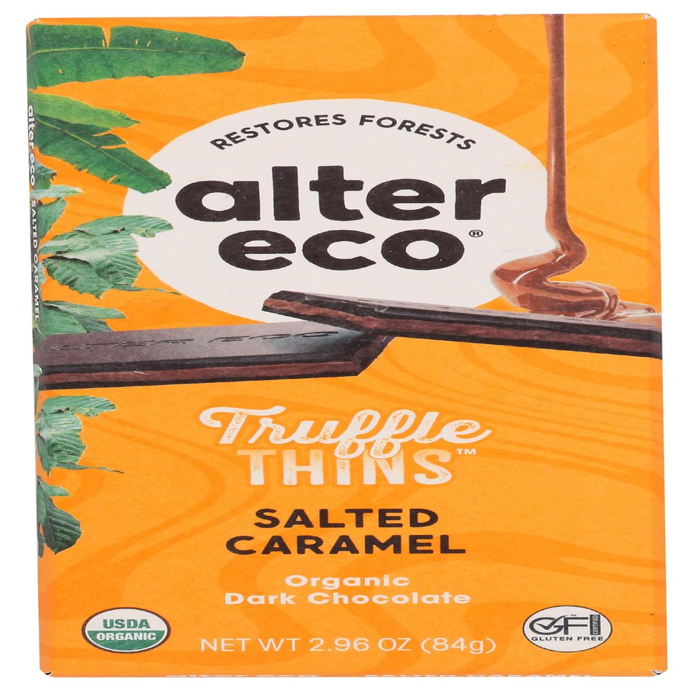 Alter Eco Organic Dark Chocolate Salted Caramel Truffle Thins Bar, No Artificial Sweetener, 2.96 Ounce (Pack of 12)