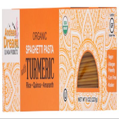 Andean Dream Quinoa Spaghetti Turmeric Pasta, Gluten Free, Vegan, 8 Ounce (Pack of 12)