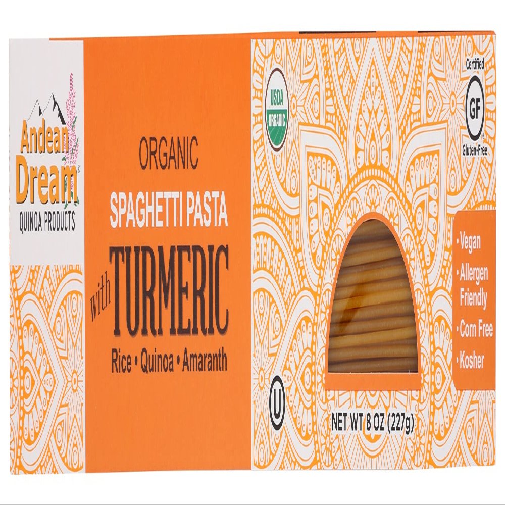 Andean Dream Quinoa Spaghetti Turmeric Pasta, Gluten Free, Vegan, 8 Ounce (Pack of 12)