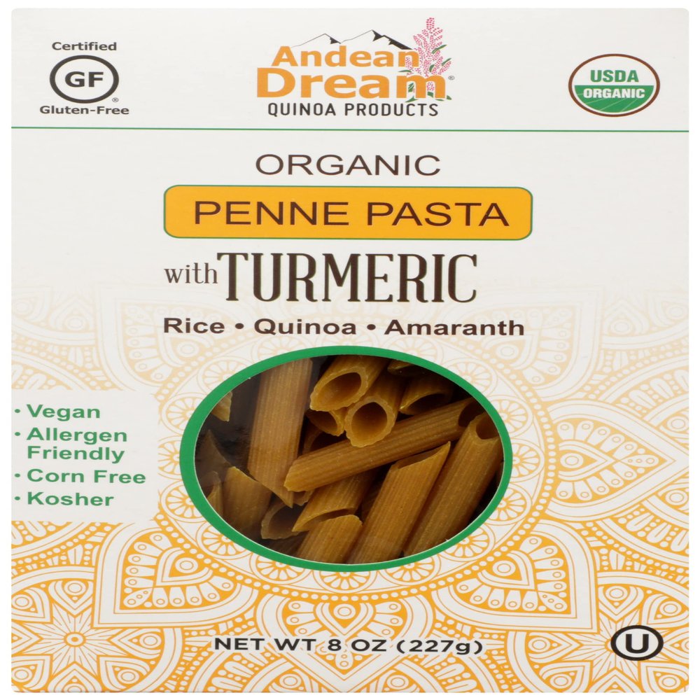 Andean Dream Quinoa Penne Turmeric Pasta, Gluten Free, Vegan, 8 Ounce (Pack of 8)