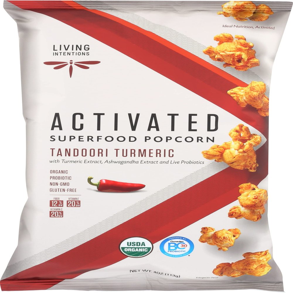 Living Intentions Activated Superfood Popcorn, Tandoori Turmeric, USDA Certified Organic, Vegan, Gluten Free & Non-GMO, 4 Ounce (Pack of 12)