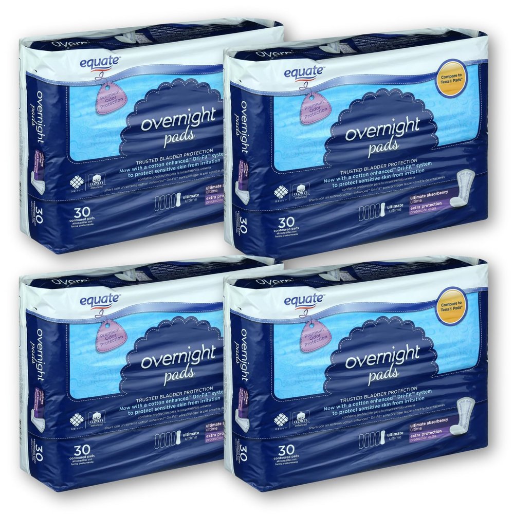 Overnight Incontinence Pads for Women-Ultimate Absorbency, 30 ct (Pack of 4, Total 120)