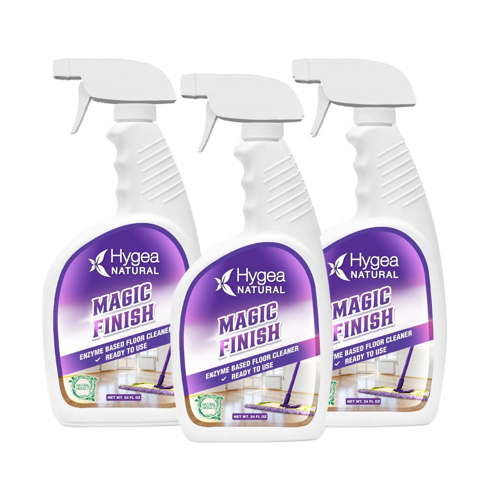 Hygea Natural Magic Finish Enzyme-Based Chemical-Free Floor Cleaner - No Rinse, Biodegradable Formula - Removes Grease Buildup in Tile & Grout - for All Hard Floors (3 Pack, 24 oz each)