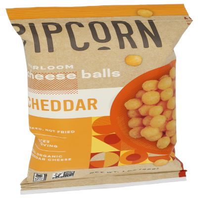 Pipcorn Heirloom Cheddar Cheese Balls, Organic Cheese, Gluten Free & Non-GMO, 1 Ounce (Pack of 24)