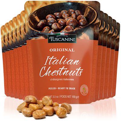Tuscanini Premium Italian Chestnuts, 3.5oz (12Pack) | Roasted, Peeled & Ready to Eat | Great Source of Fiber & Antioxidants | Product of Italy | Certified Kosher
