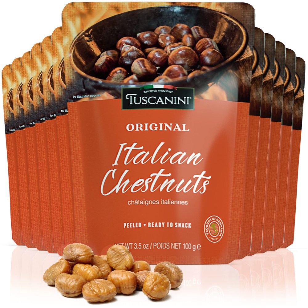 Tuscanini Premium Italian Chestnuts, 3.5oz (12Pack) | Roasted, Peeled & Ready to Eat | Great Source of Fiber & Antioxidants | Product of Italy | Certified Kosher