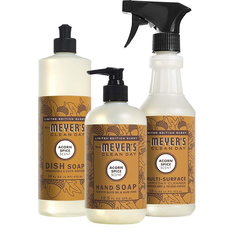 Mrs. MEYER'S Acorn Spice Kitchen Set Variation, Includes, 1 Hand Soap, 1 Dish Soap, and 1 Multi Surface Cleaner 3 ct.