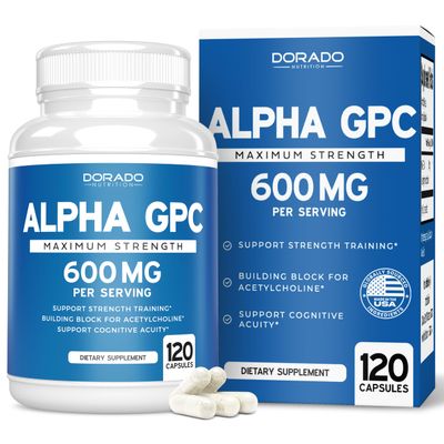 Alpha GPC Choline Capsules - 120 Count, 600mg Servings (Brain Support Aid That Supports Focus, Memory, Motivation, & Energy (Third Party Tested, Vegan Safe Made in The USA) Brain Support Supplement