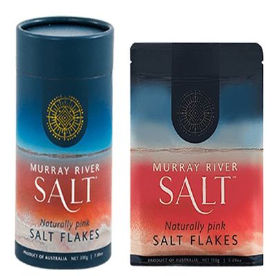 2 Pack - Murray River Pink Salt Flakes Recyclable Canister with Refill Pouch. Gourmet pure natural low sodium Chef finishing salt 100% natural Australian - not Himalayan - flaky pure sea salt rich in minerals and enzymes