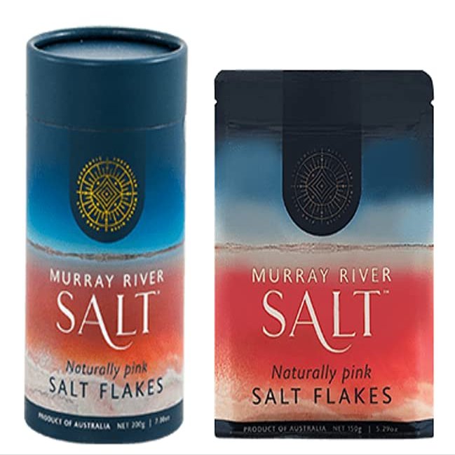 2 Pack - Murray River Pink Salt Flakes Recyclable Canister with Refill Pouch. Gourmet pure natural low sodium Chef finishing salt 100% natural Australian - not Himalayan - flaky pure sea salt rich in minerals and enzymes
