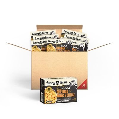 Funny Farm A2 Milk Macaroni and Cheese (Case of 8) | Cheddar Cheese Flavor Deluxe Mac and Cheese - Goat Cheese Mac & Cheese Dinner | A2 Goat Milk Cheese Pasta Sauce Packet - no dry cheese mixing!