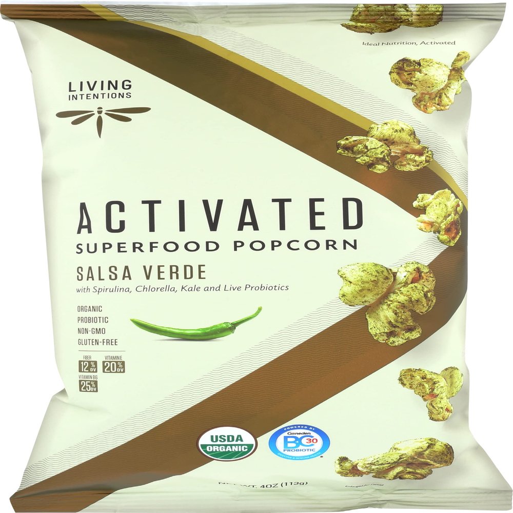 Living Intentions Activated Superfood Popcorn, Salsa Verde, USDA Certified Organic, Vegan, Gluten Free & Non-GMO, 4 Ounce (Pack of 12)