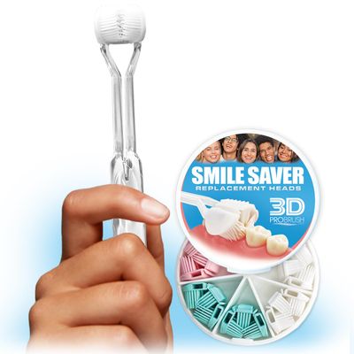 Smile Saver 360 Three 3-Sided Toothbrush + 7-Pack Replacement Heads | Sustainable U-Shaped Triple Soft Bristle Heads + Tongue Scraper Adult Kid Child Braces Special Needs Travel Gift Made in the USA