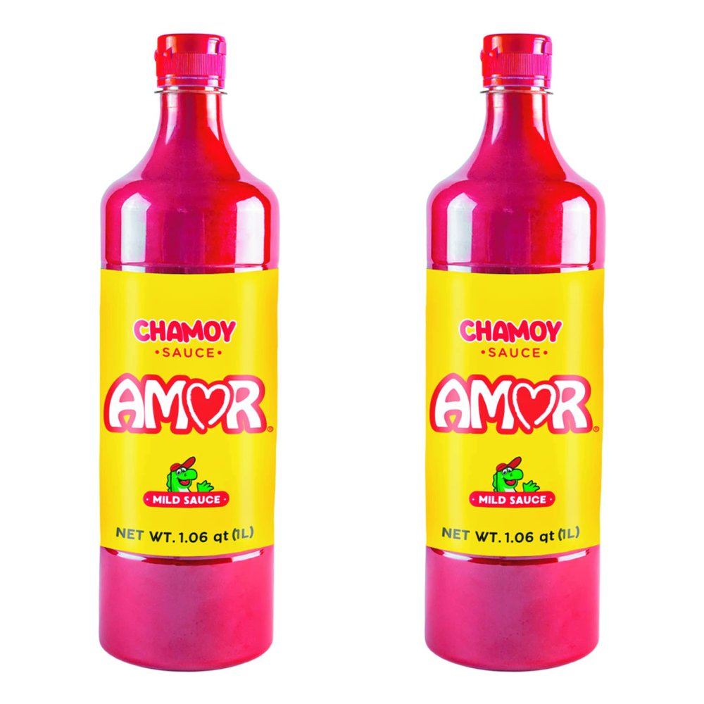 Amor Chamoy Sauce | Bittersweet flavor | 2,500 Scoville level Enjoy it with fruits, veggies, snacks, and drinks | Kosher | 33 fl oz bottle (Pack of 2)