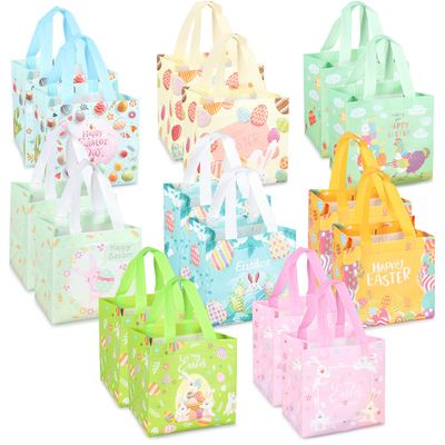 16PCS Happy Easter Egg Hunt Bags Easter Bunny Carrot Chick Egg Gift Bags with Handles, Easter Treat Bags, Easter Party Supplies , 8.37.95.9inch