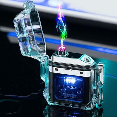 lafagiet Type C Lighter, Electric Rechargeable Lighters, Wind Water Proof, Power Display, Transparent Case, Cool Gadget for Survival, Camping, Exploring