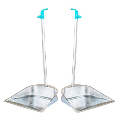 2-Pack Dust Pan Long Handled - 33.5" Indoor Outdoor Stainless Steel Dust Pans, Household Heavy Duty Standing Dustpan with Long Handle for Home Room Lobby Office