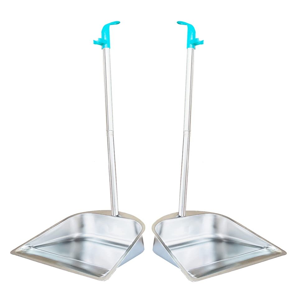 2-Pack Dust Pan Long Handled - 33.5" Indoor Outdoor Stainless Steel Dust Pans, Household Heavy Duty Standing Dustpan with Long Handle for Home Room Lobby Office