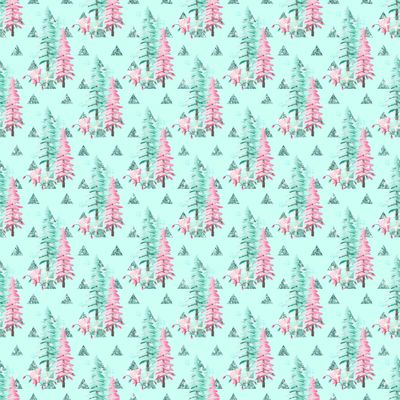 Beautiful Pine Tree Teal Pink Gift Wrap Thick Christmas Wrapping Paper Turquoise Holiday Decoration (One 20 inch x 30 inch sheet)