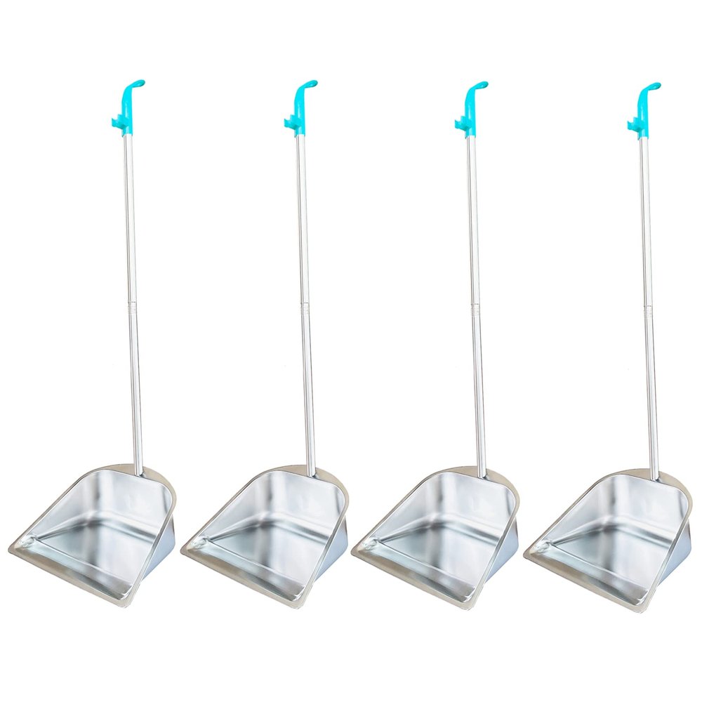 4-Pack Dust Pan Long Handled - 33.5" Indoor Outdoor Stainless Steel Dust Pans, Household Heavy Duty Standing Dustpan with Long Handle for Home Room Lobby Office