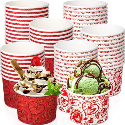 Zopeal 80 Pcs Valentine's Day Ice Cream Cups 9 oz Disposable Valentines Bowls Red Heart Paper Dessert Bowls Treat Snack Soup Cups for Hot or Cold Food Party Supplies Decoration