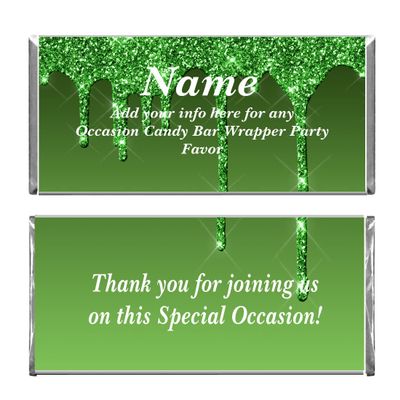 Personalized Custom Green Glitter Design Anniversary, Quinceanera, Birthday, Any Occasion Chocolate Candy Bar Wrappers & Foils (Candy not included) (24)