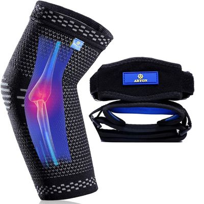 ABYON Professional tennis elbow brace for women (2 Pack) + Elbow Compression Sleeve (1 Pack),Elbow Brace with Compression for Tendonitis, Elbow Support for Reduce Pain (Black, XLarge)