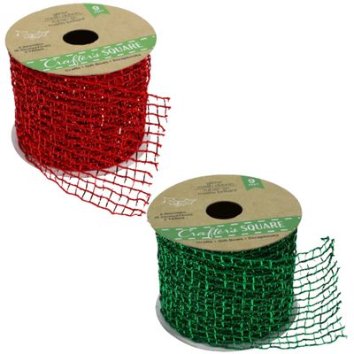 KRE Glitter Christmas Mesh Ribbon 9 Feet Long, Making DIY Decoration Arts Material Supplies for Christmas Tree Decorating Ribbon, Gift Wrapping, Tree Garland, Topper Bow, Pack of 2 with Bonus Boigfer