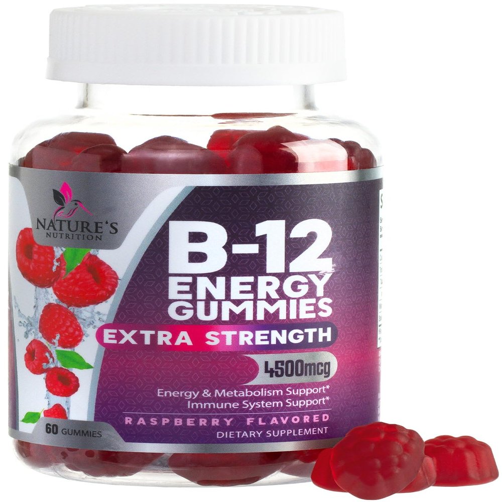 B12 Energy Gummies 4500 mcg - Extra Strength Vitamin B12 Chewables - Dietary Supplement for Energy Metabolism & Immune Support - For Women, Men, & Kids - Natural, Vegan, Berry Flavor - 120 Count
