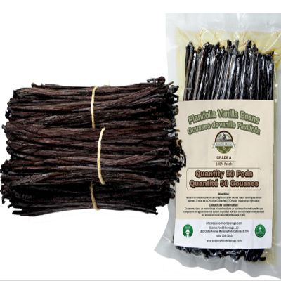 50 Vanilla Beans Bulk For Making Vanilla Extract Grade A - NON-GMO Fresh Pods, "6-9" Inches, Perfrect for Homemade Extract, Cooking, and Brewing