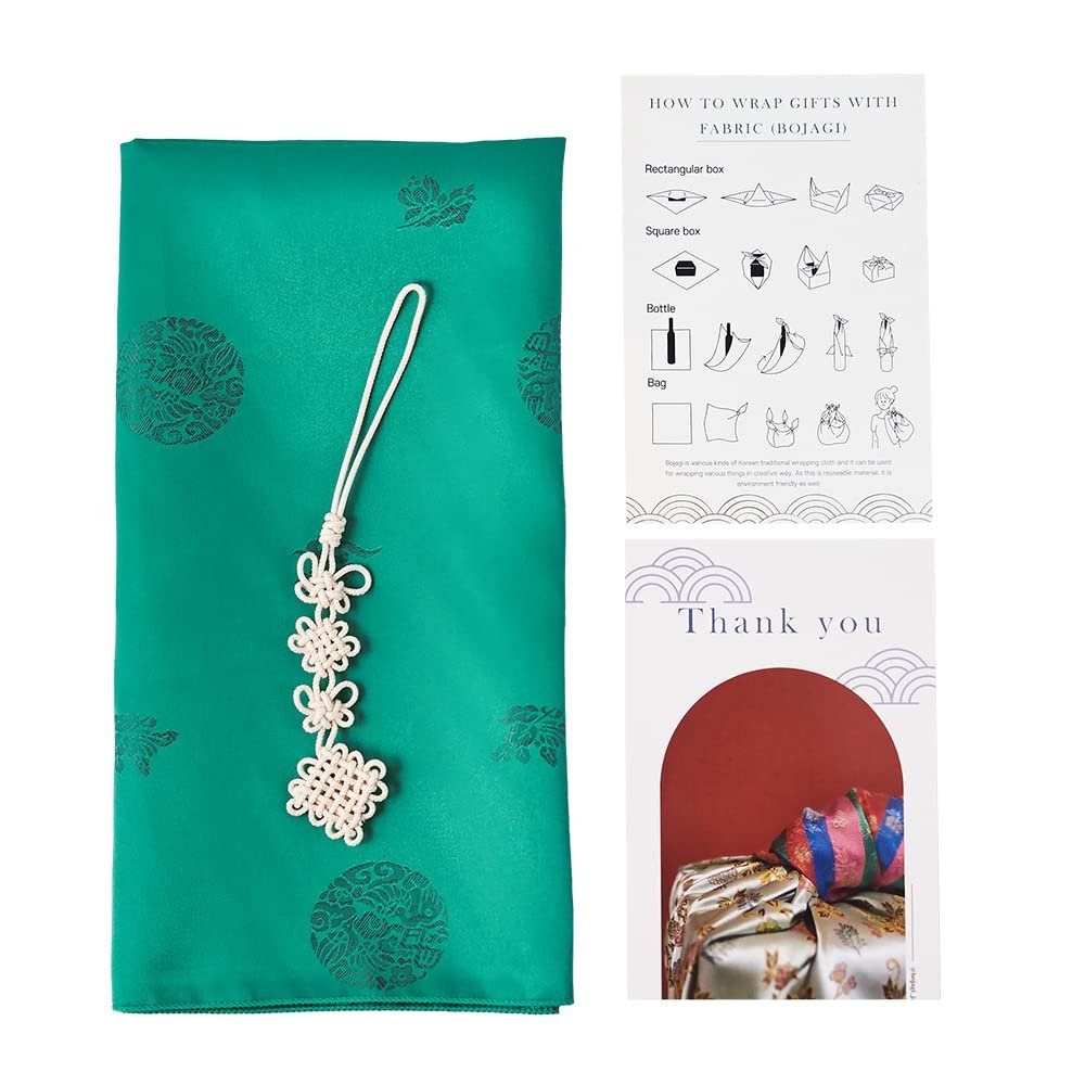 Korean Traditional Fabric Bojagi Gift Wrapping, Wine Bottle Wrap (21"X21") (Deep Sea Green)