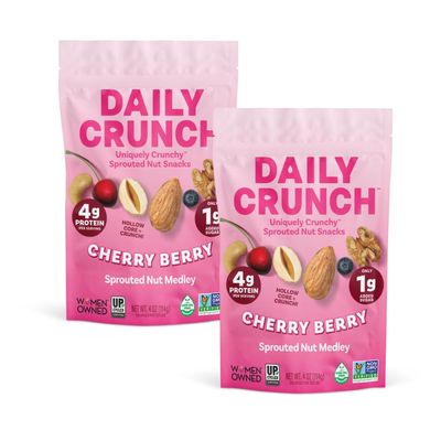 Daily Crunch Sprouted Almonds and Dehydrated nuts for a Unique Crunch, Keto Friendly, Non-GMO Zero Seed Oils, Gluten Free 4oz (2 Pack, Cherry Berry)