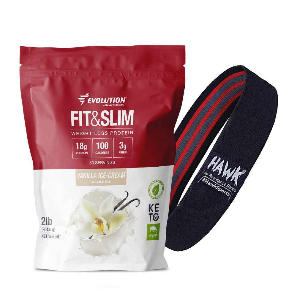 Evolution Advance Nutrition Fit & Slim Blend, 2 Pounds + Resistance Loop Bands for Home Exercise  Grass Fed Whey Protein Powder, Easy Digesting, Keto Approved, Non GMO, Stevia Sweetened (Vanilla)