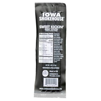 IOWA SMOKEHOUSE Meat Sticks, Sweet Kickin' - Delicious Meat Snack - 4 Vacuum Sealed & Ready to Eat Sticks - 6g of Protein, Made with USA Pork - 4 Oz (4 per pack)