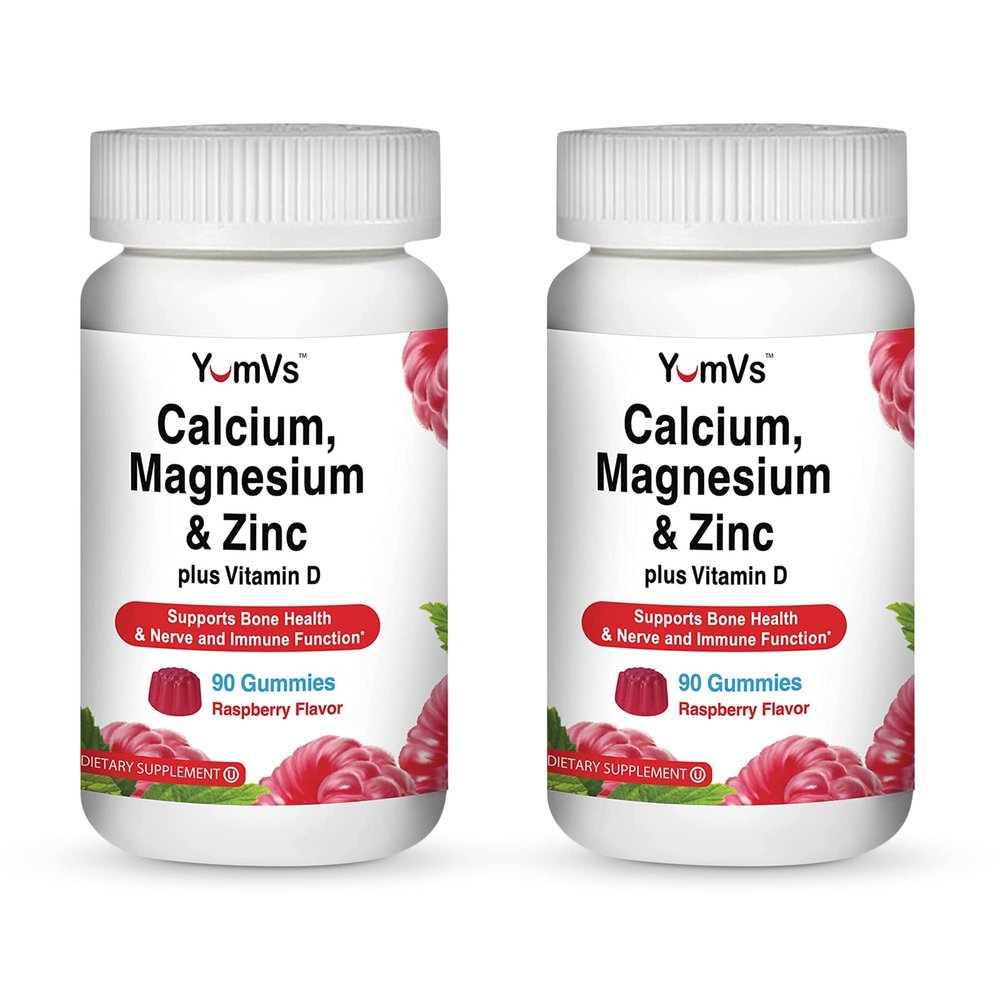 Yum-V Calcium, Magnesium, Zinc and Vitamin D Gummies (90 Count) - Calcium Gummies with Vitamin D3 + Zinc & Magnesium Supplements - Delicious Bone Health Gummy Supplement for Men, Women & Kids