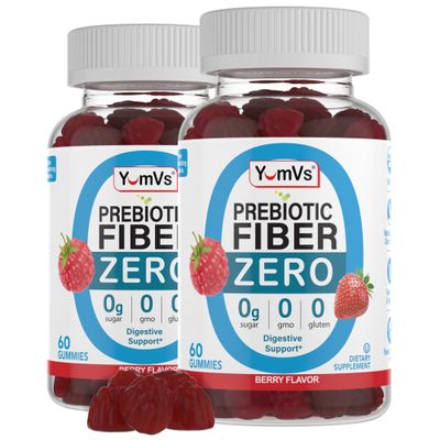 YumVs Sugar Free Prebiotic Fiber Gummies for Adults and Kids - Berry Flavor - Kosher Halal 4g High Fiber Supplement for Women and Men - Daily Fiber for Digestive Health (60 Count, 2PK)