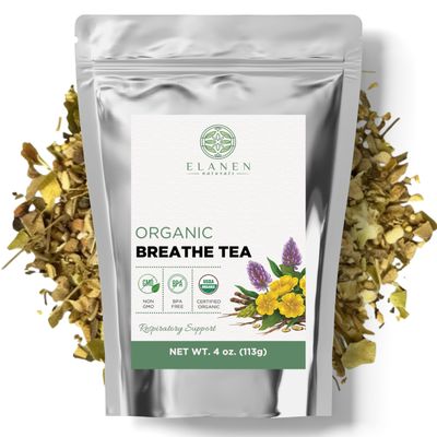 Elanen Naturals Organic Breathe Tea 4 oz. (113g), USDA Certified Organic Lung Tea for Bronchial Wellness and Smokers, Respiratory Blend, Gordo Lobo Herbs Loose Leaf, Mullein Detox Lungs, Cut & Sifted