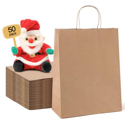 METRONIC Brown Paper Bags 10x5x13 50Pcs,Kraft Gift Bags Medium Size with Handles, Craft Paper Wrap Bag Bulk for Shopping Birthday Party Favors Grocery Retail Goody Business