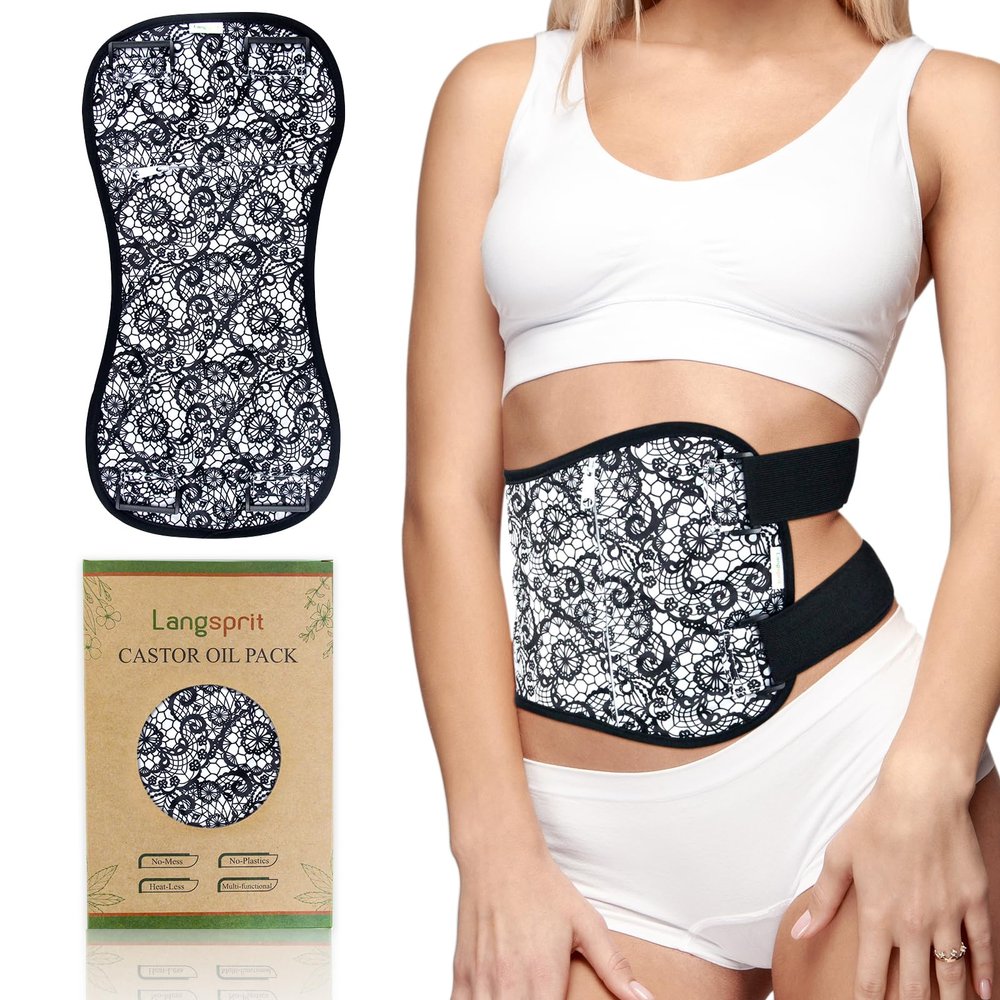 Langsprit Castor Oil Pack Castor Oil Pack Wrap, Organic Castor Oil Packs for Liver Detox, Inflammation, Reusable Castor Oil Pack Compress Castor Oil Packs kit Black Lace L