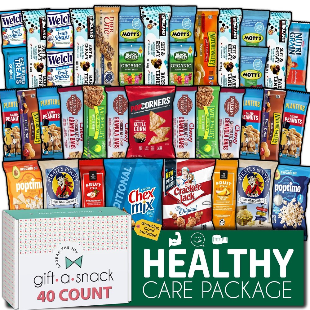 Gift A Snack - Valentines Day Healthy Snack Box Care Package + Greeting Card (40 Count) Birthday Treats Gift Basket, Nutritious Granola Breakfast Bars Office Food Assortments & Variety Gifts